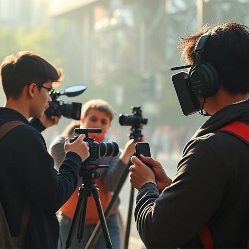 Students filming an acting scene